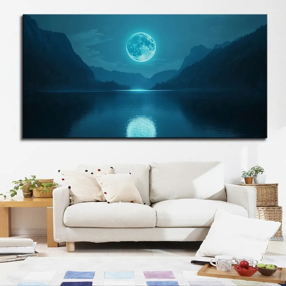 Hign-concerned Moon Ocean Landscape Full Moon Canvas Art