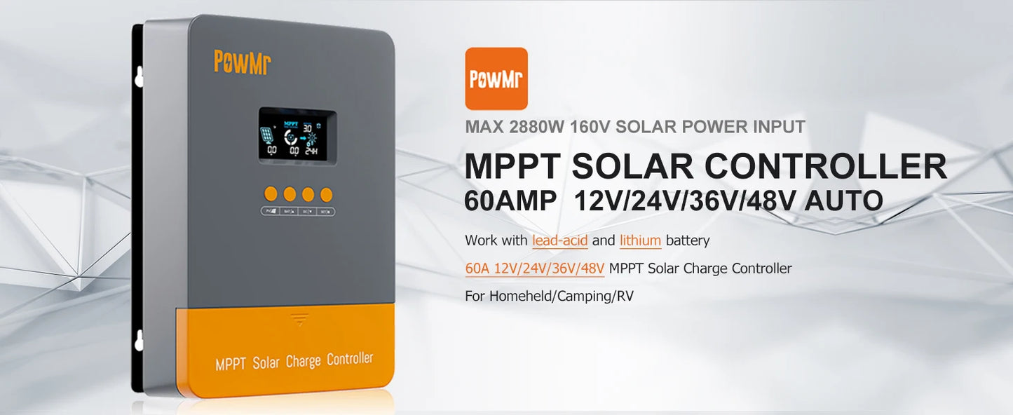 PowMr MPPT Charge Controller 60A 12V 24V 36V 48V LCD