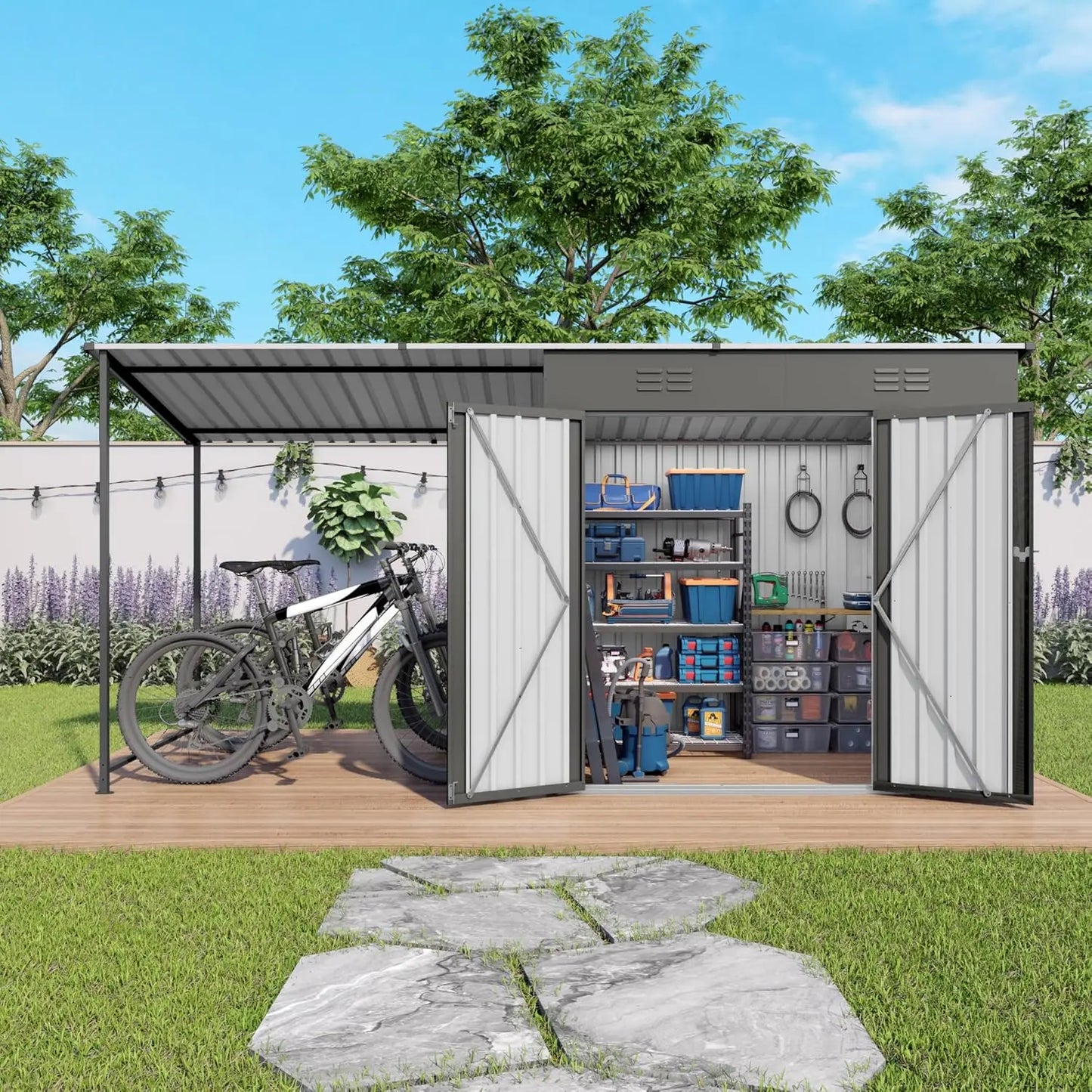 Outdoor Storage Shed Gazebo Combo Lean To Metal Tool Shed