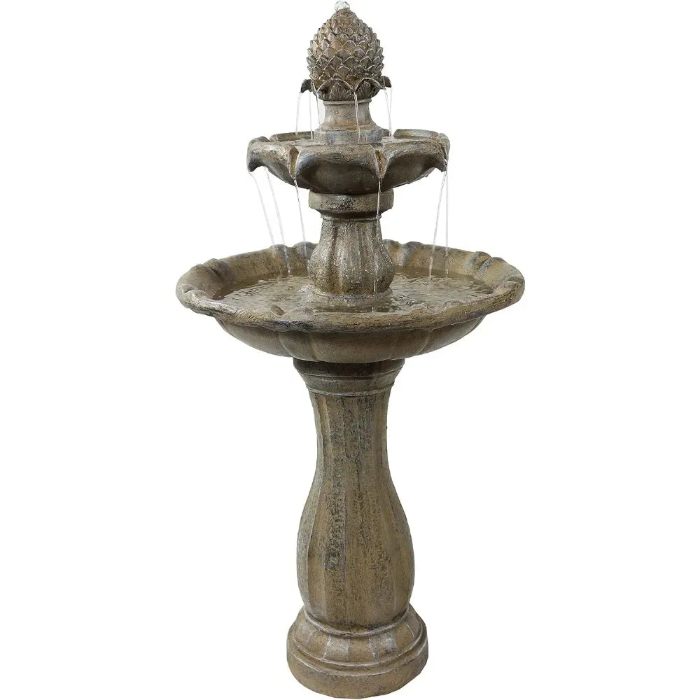 Solar Fountain With Battery Backup 2 Layer Outdoor Earth Finish