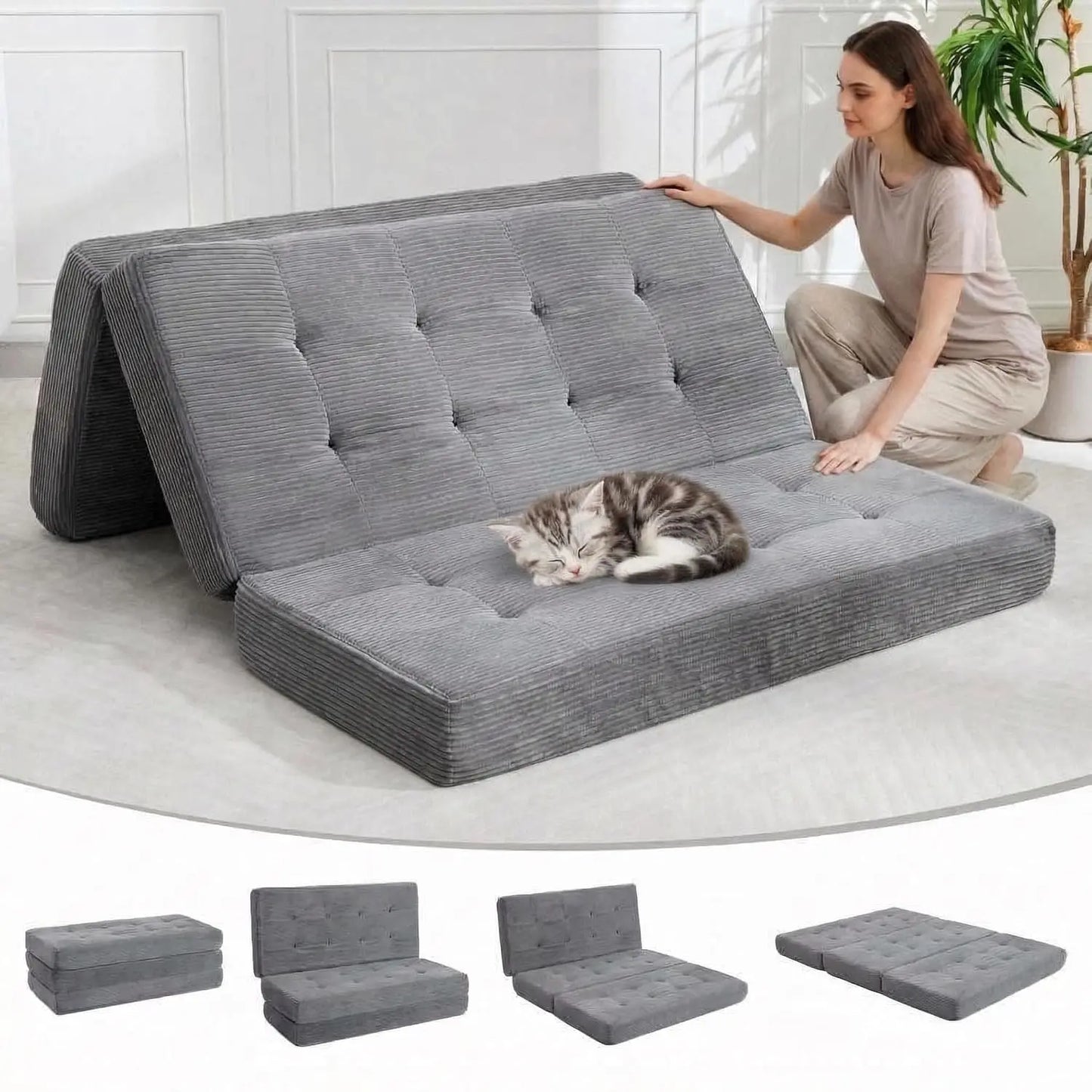 Corduroy Convertible Sleeper Sofa 5 In 1 Fixed Frame
