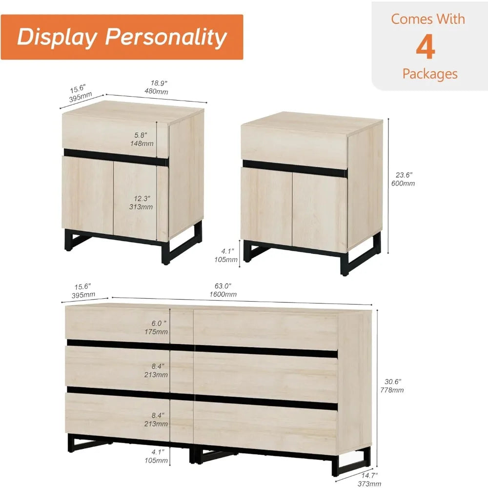 RBXC Dresser And Nightstand Set Of 3 Bedroom Furniture