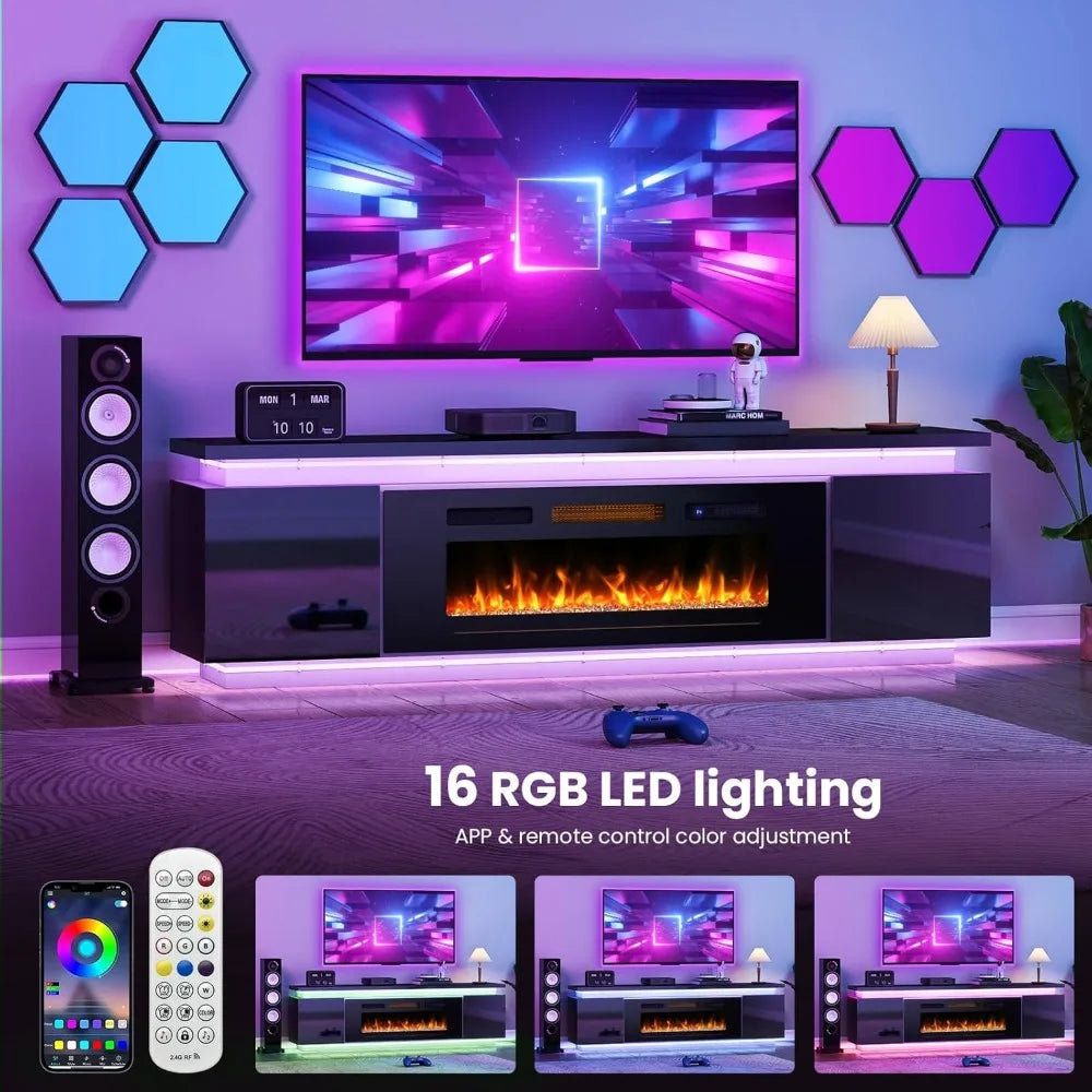 ANGDUO Fireplace TV Stand With RGB LED Lights And Outlets
