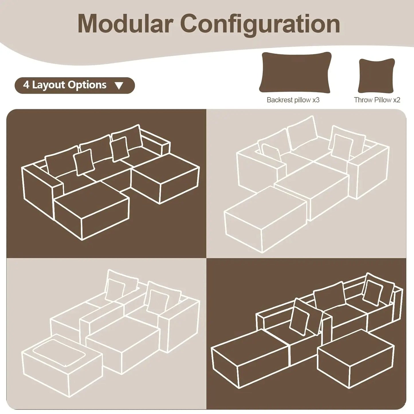 Corduroy U Shaped Modular Sofa With Two Ottomans Memory Foam