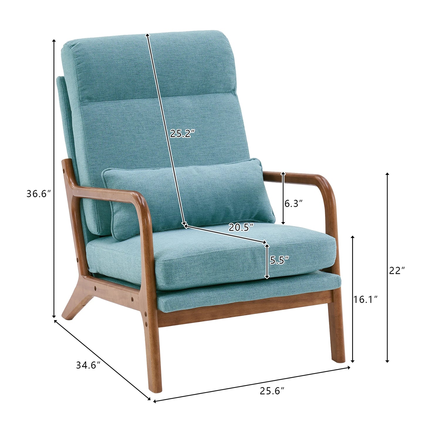FCH High Back Solid Wood Chair With Linen Upholstery Iron Frame