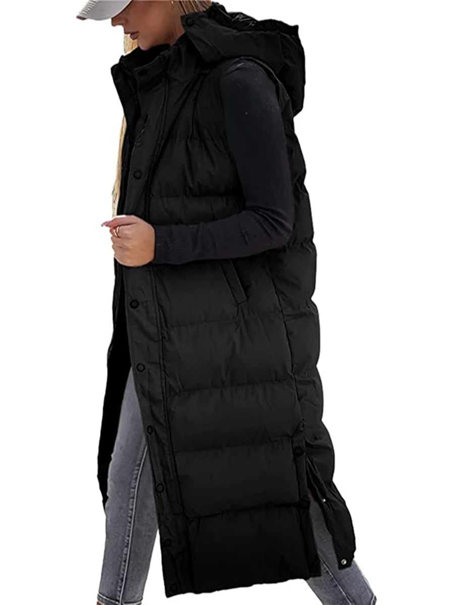 Meihuida Quilted Puffer Vest With Hood Women Winter Jacket