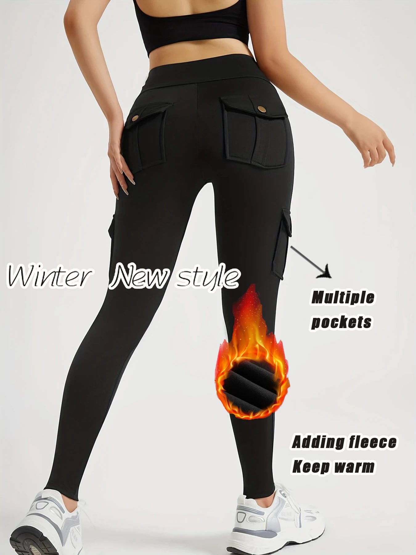 CN Zhejiang Winter Warm Womens Fleece Lined Cargo Leggings