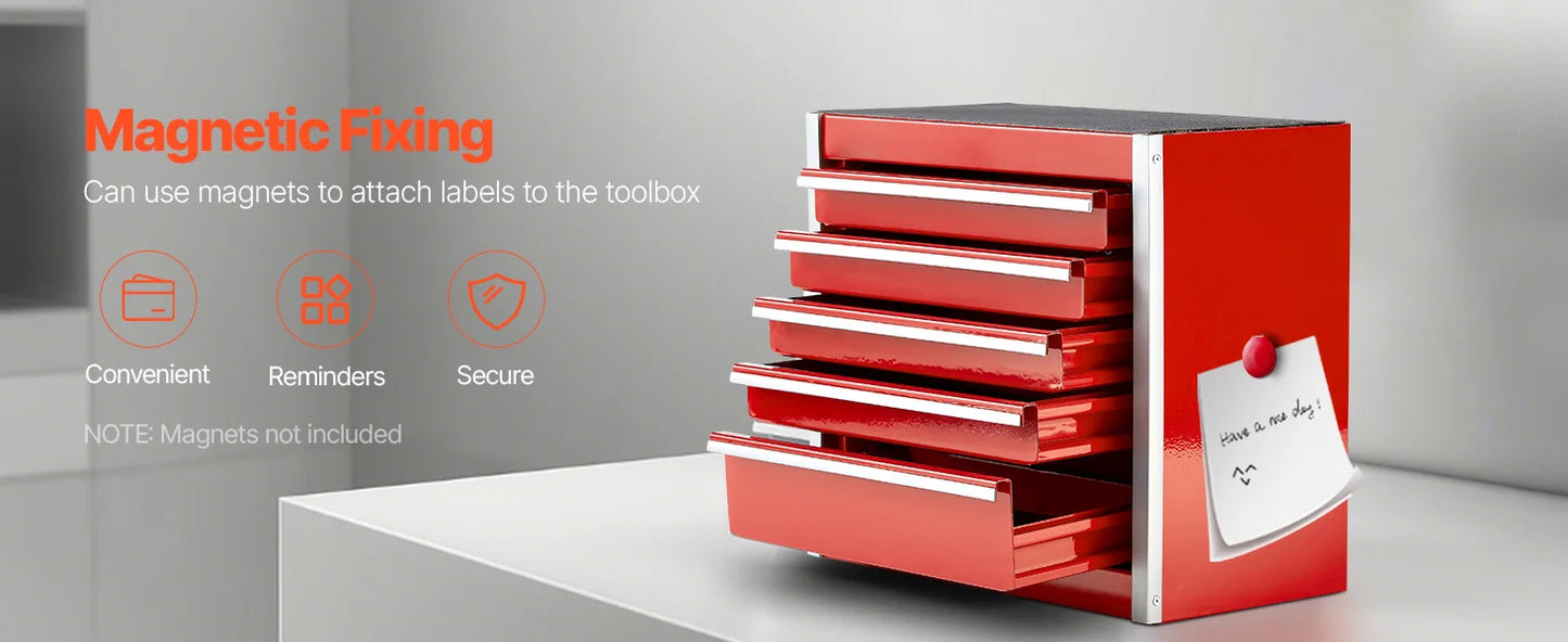 SucceBuy Five Drawer Metal Tool Box With PP Feet Storage