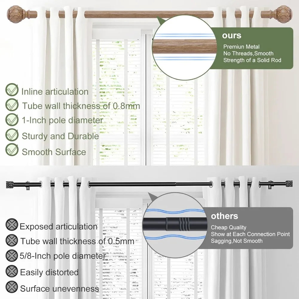 Hign-concerned Two Pack Wood Curtain Rods Adjustable