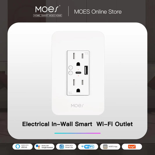 MOES WiFi Smart Wall Socket With USB Type C Alexa