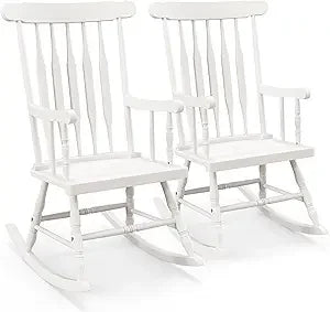 MKDK Patio Rocking Chair Solid Rubber Wood Frame Porch