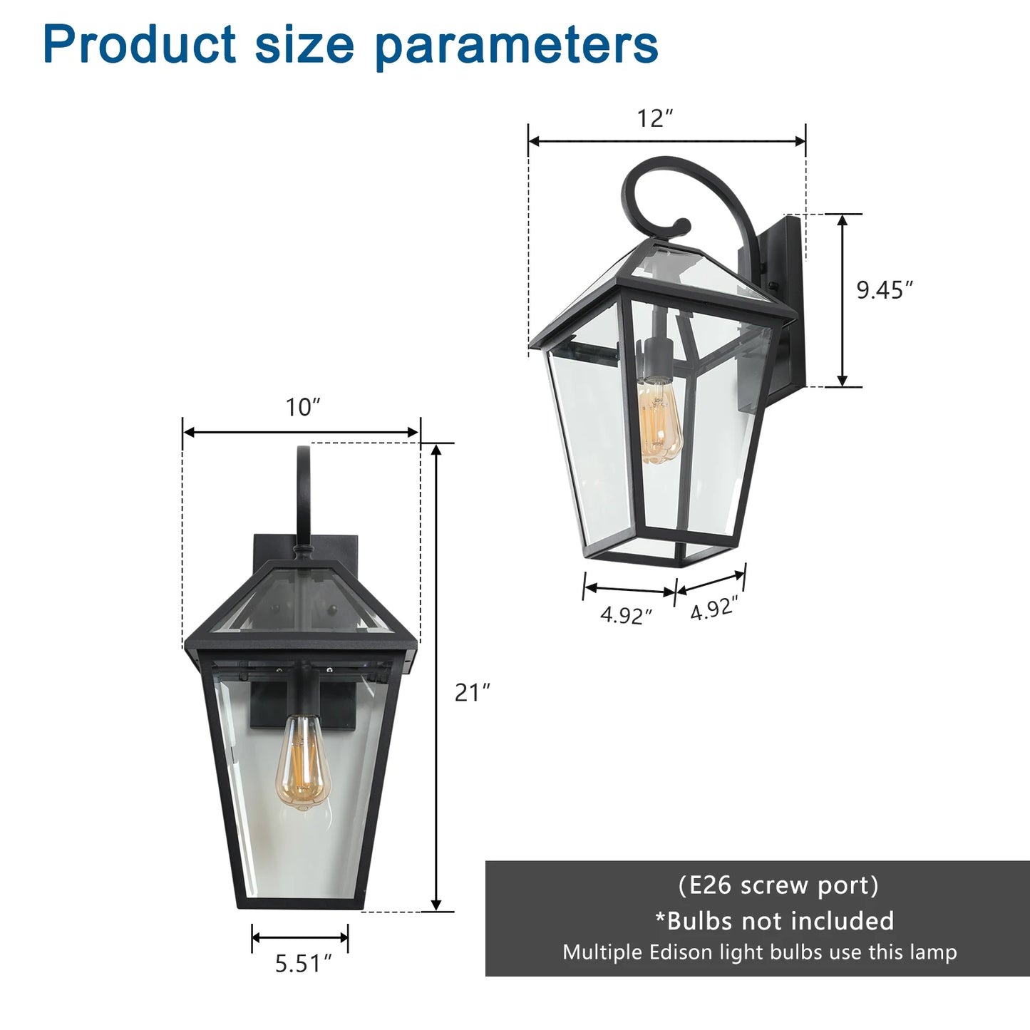 Outdoor Wall Light Classic Exterior Lantern With Glass Panel