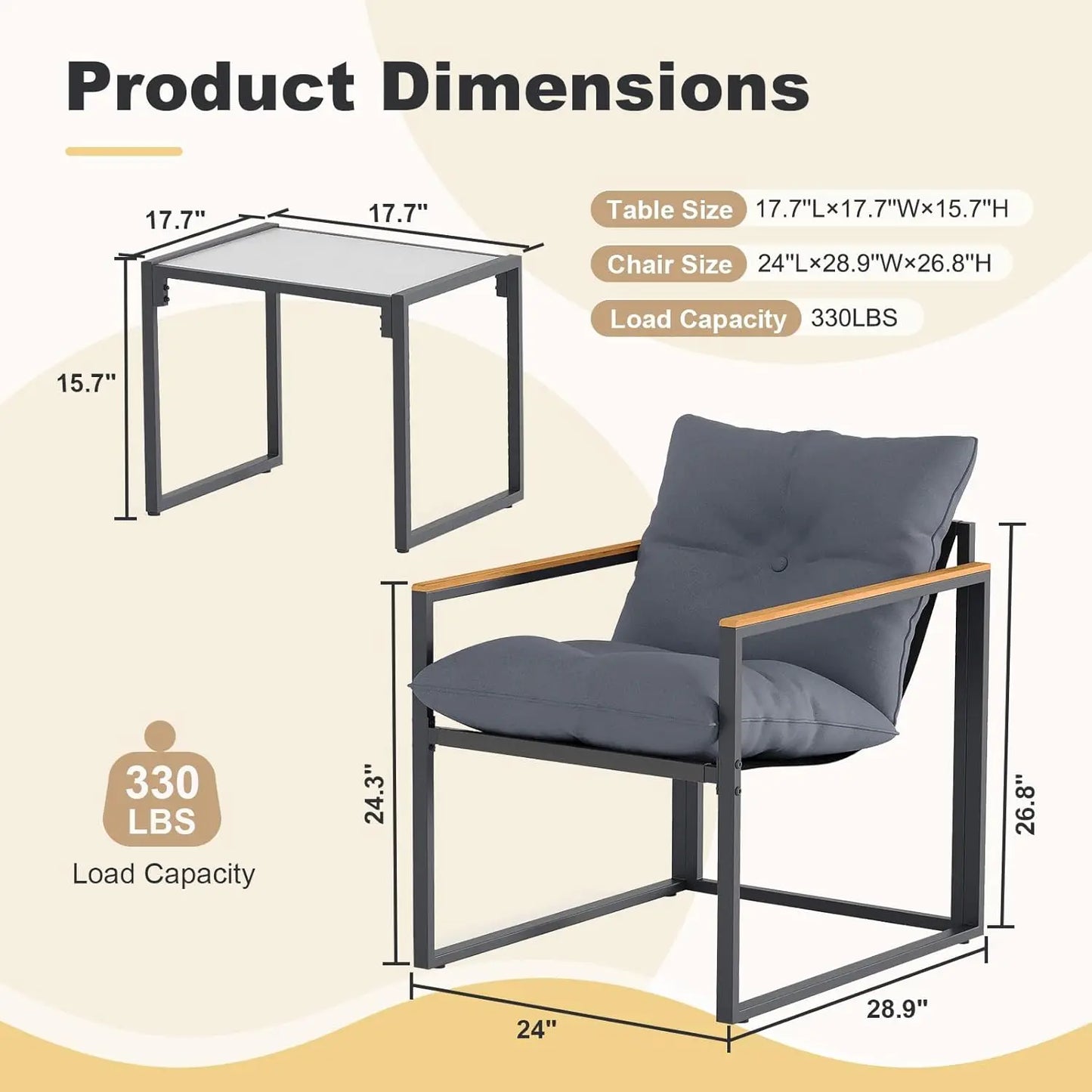 Outdoor Patio Furniture Set 3 Piece With Table And Chairs