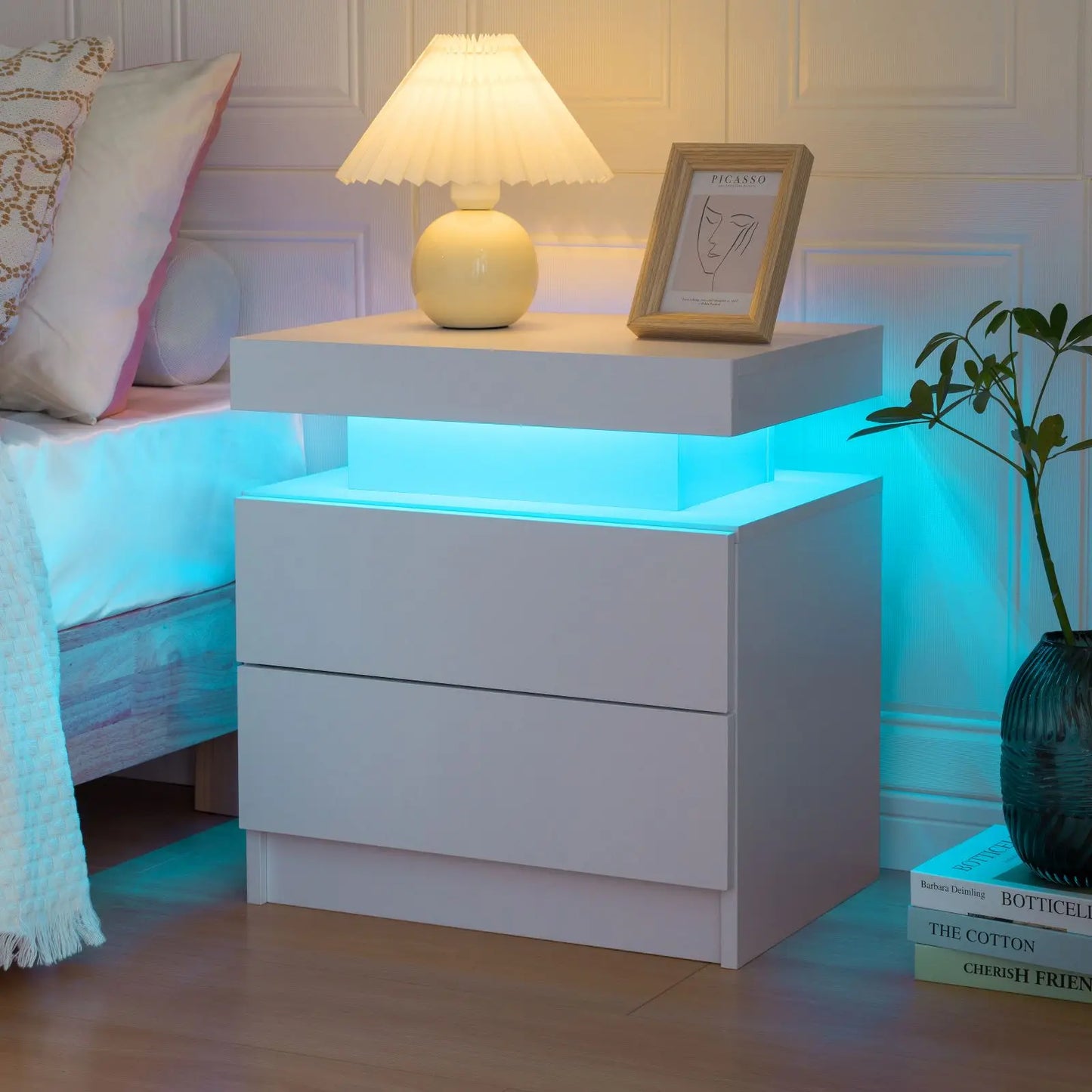 Cubehom LED Nightstands With 2 Drawers RGB Lighting
