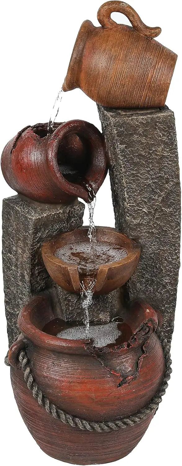 Outdoor Water Fountain Cascading Lights Rustic Garden Decor