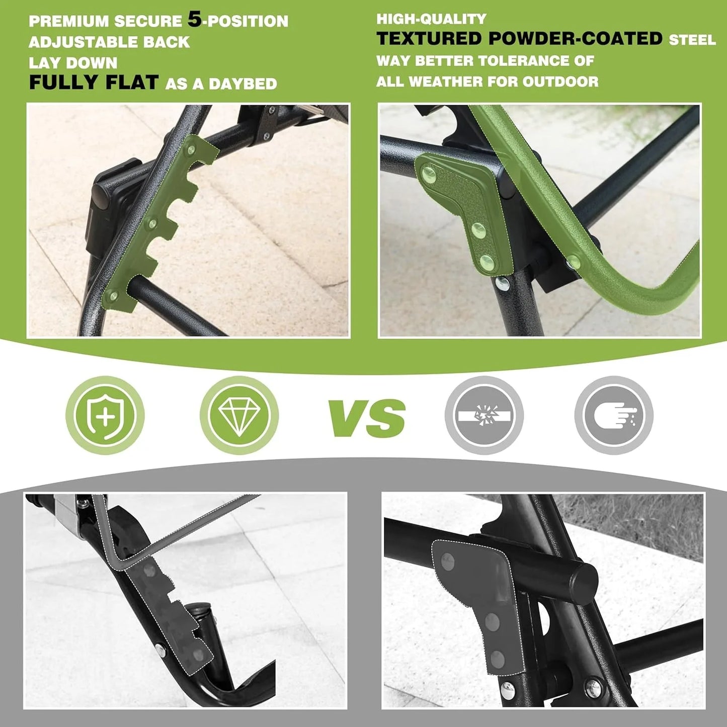 Hign-concerned 4-Fold Patio Chaise Lounge Chair Outdoor Recliner