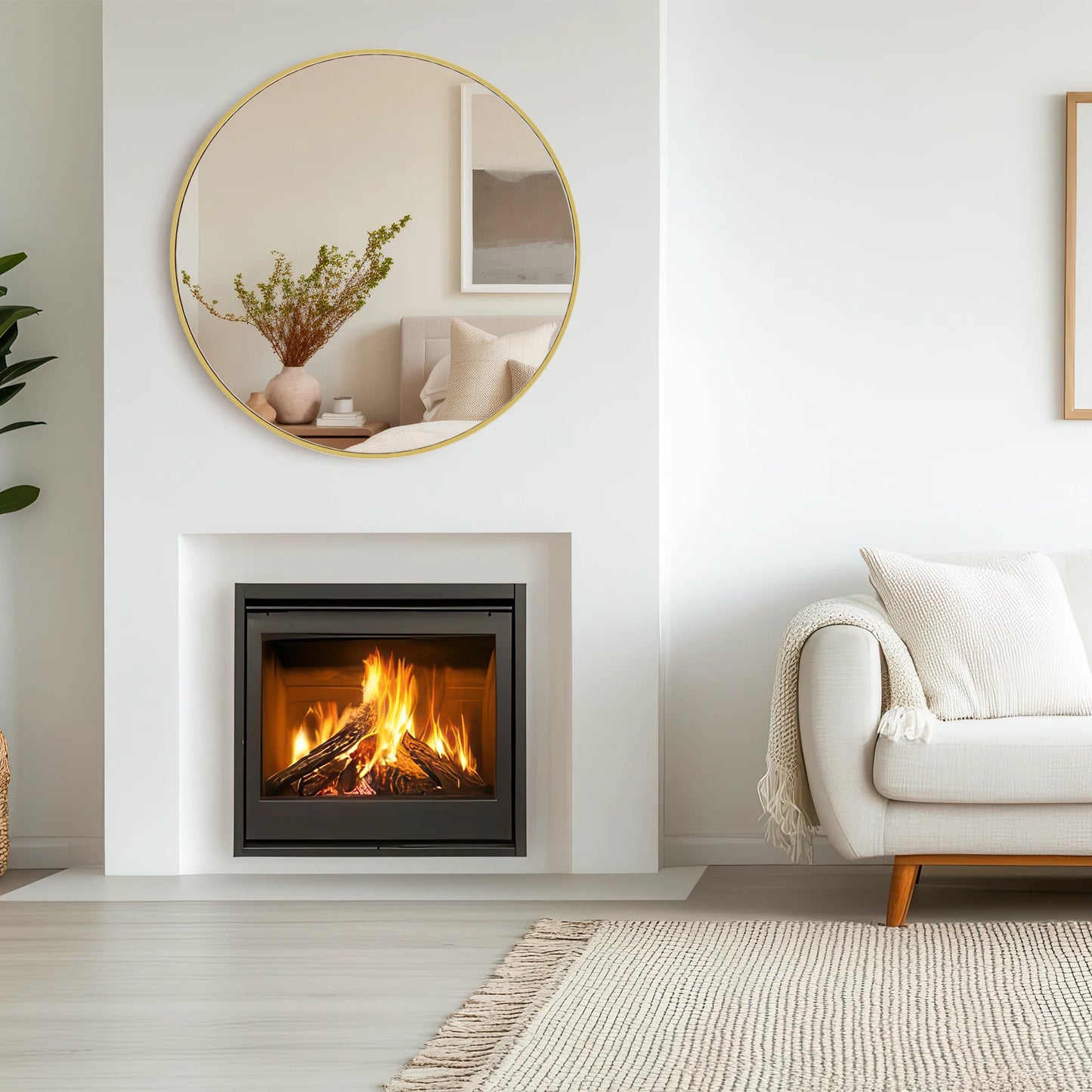 JHK Round Vanity Framed Mirror Tempered Glass Matte Metal Frame