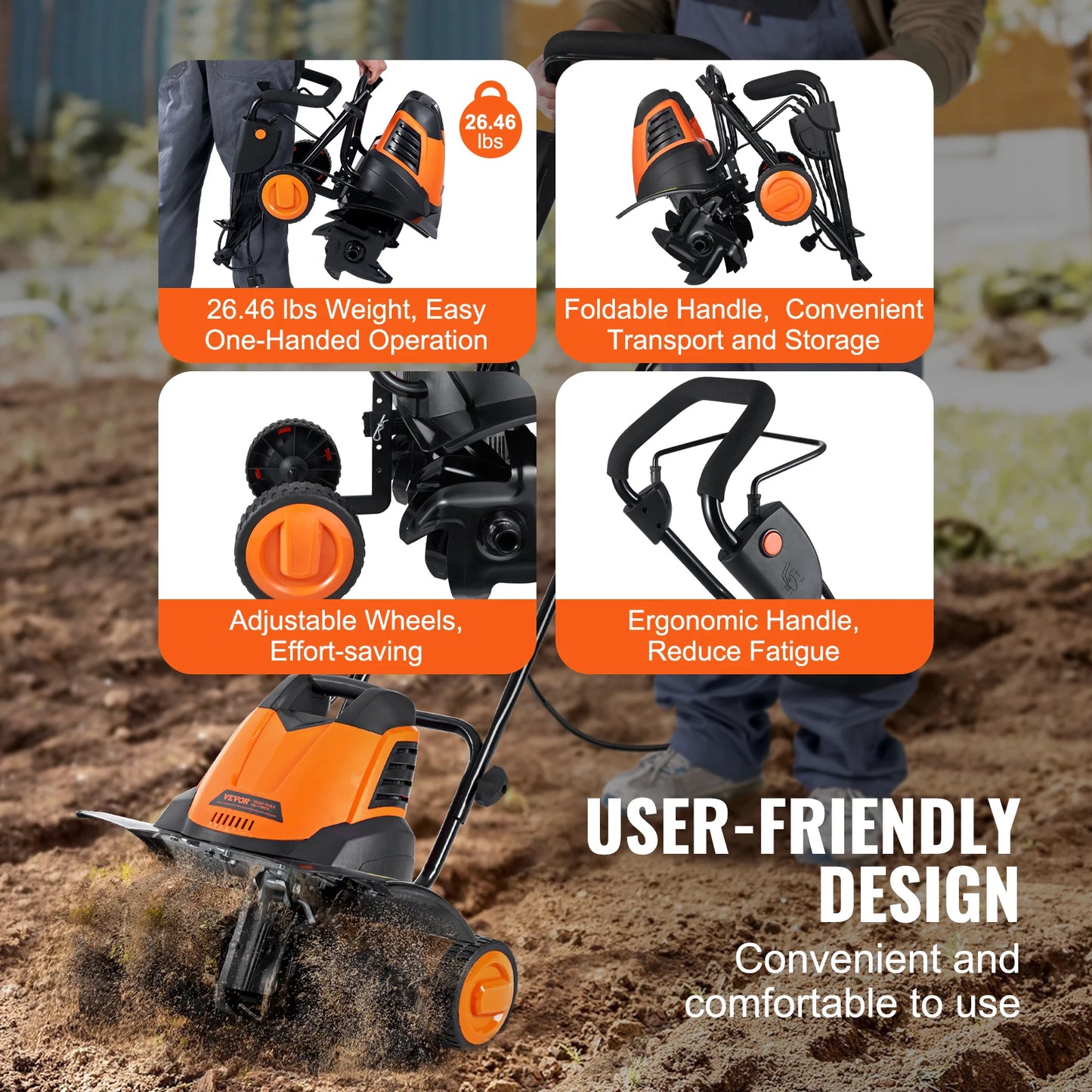 SucceBuy Electric Tiller Cultivator Steel Manganese Tines