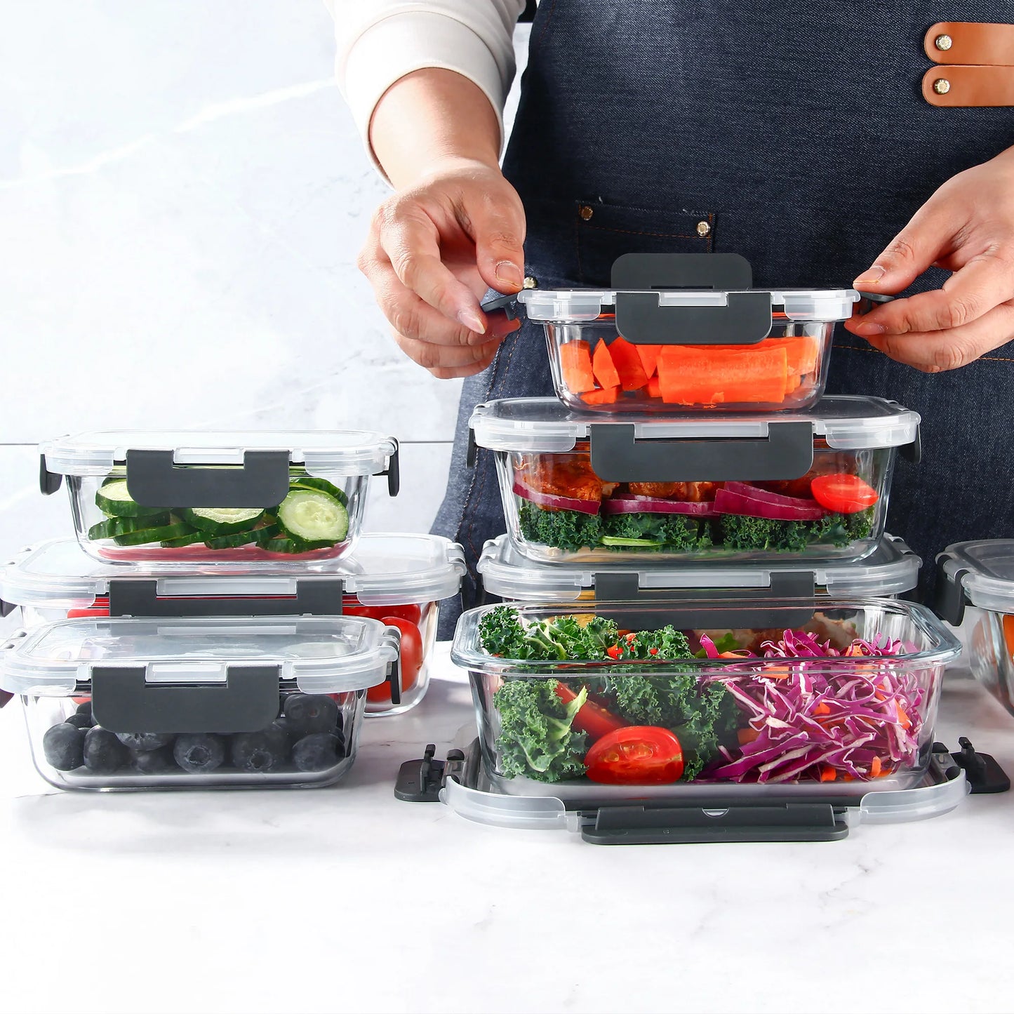 Borosilicate Glass Food Containers Leakproof Lock Lid