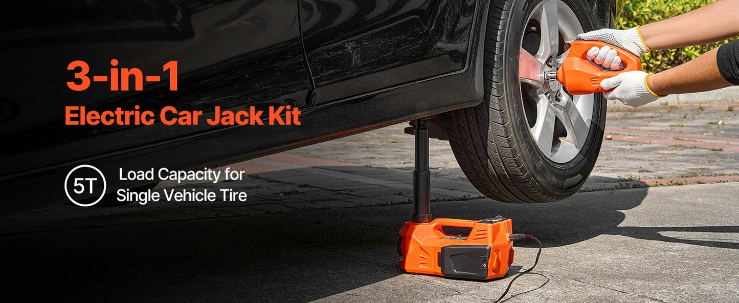 Succebuy 12V Electric Car Jack With Built-In Inflator LED Light