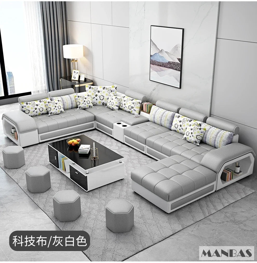 Linlamlim Modern U-Shaped Fabric Sofa Set with USB