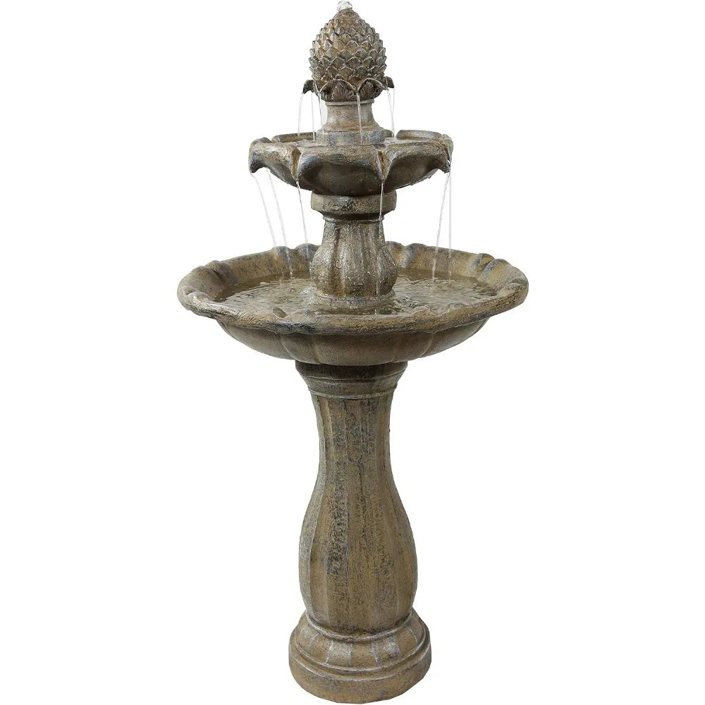Solar Fountain With Battery Backup 2 Layer Outdoor Earth Finish