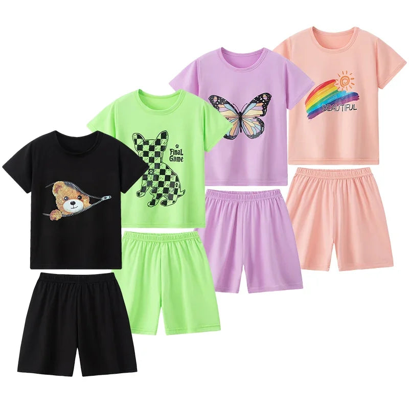 Unisex Elephant Print Two Piece Summer Set For Kids