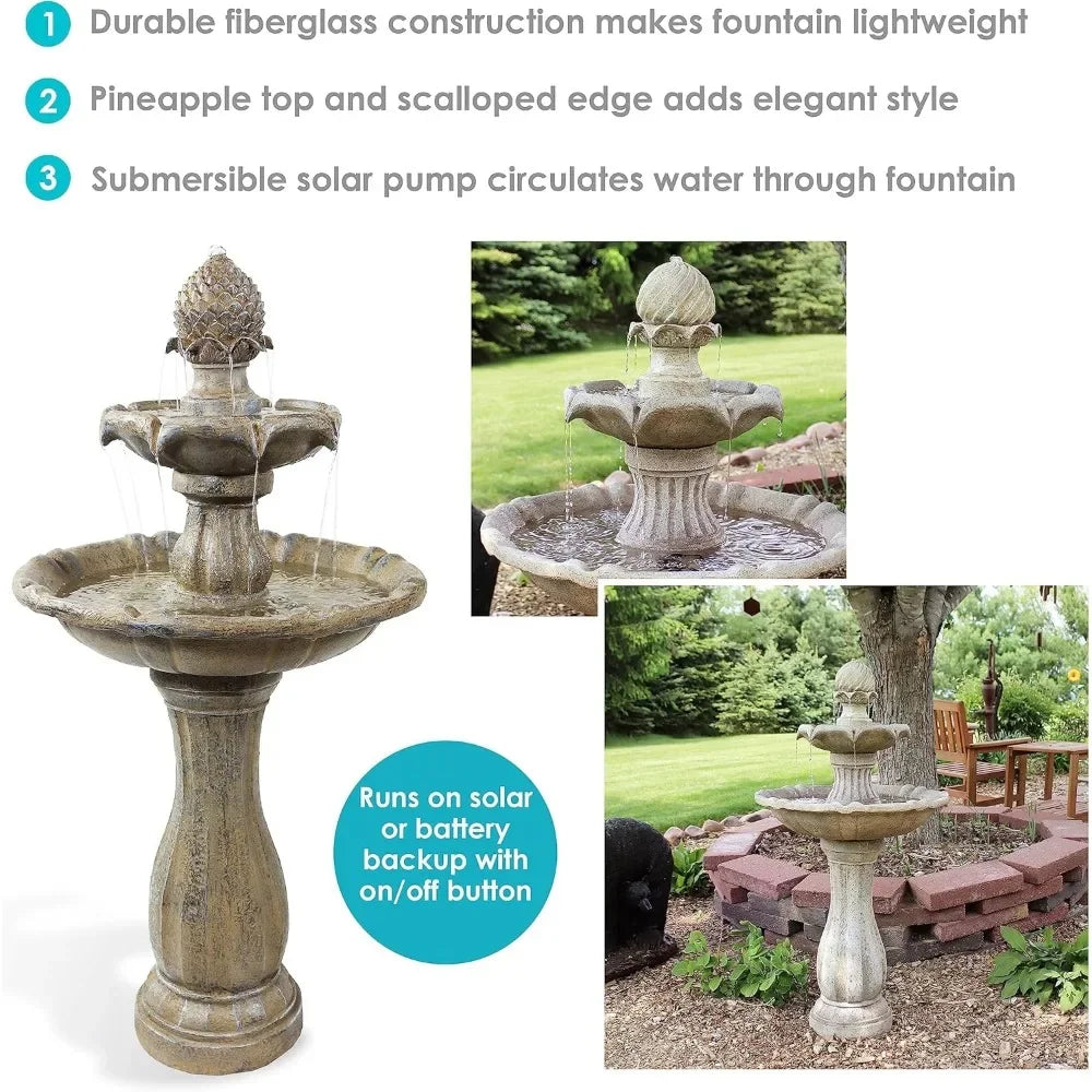 Solar Fountain With Battery Backup 2 Layer Outdoor Earth Finish
