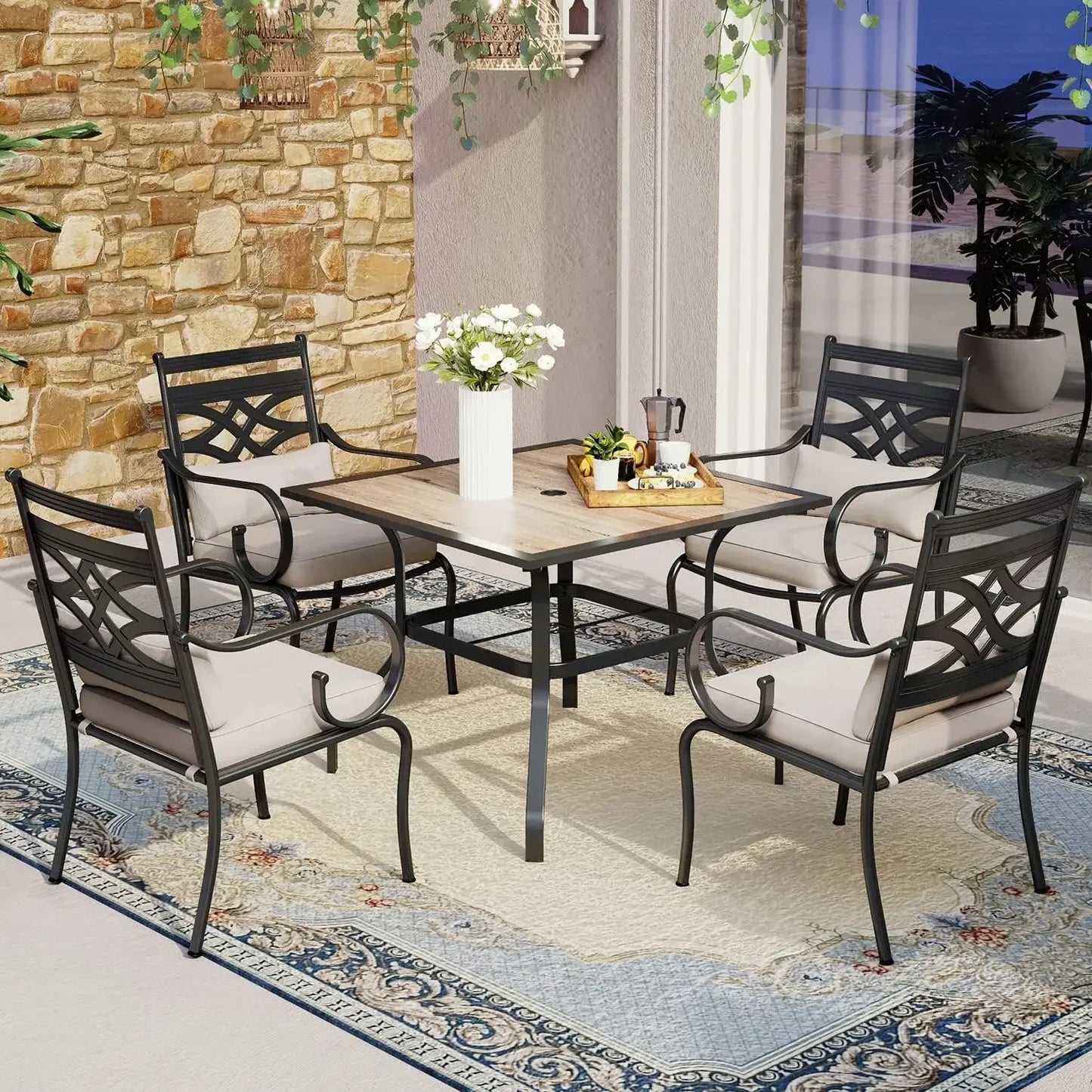 Guangbai 5 Piece Patio Dining Set With 4 Swivel Chairs