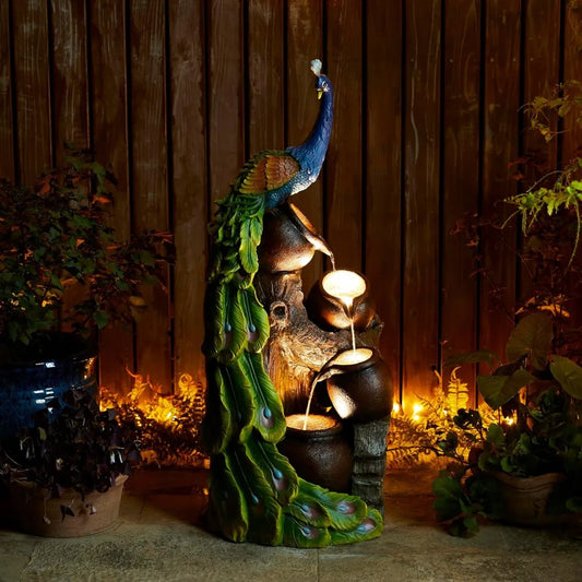 Glitzhome Peacock Water Fountain Statue With LED Light