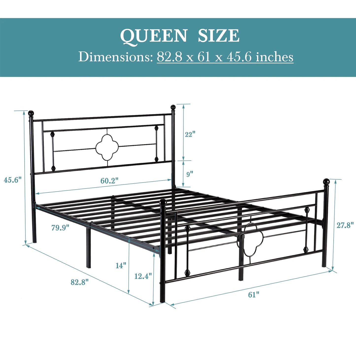 HOOMI Metal Platform Bed Frame Victorian Style Wrought Iron