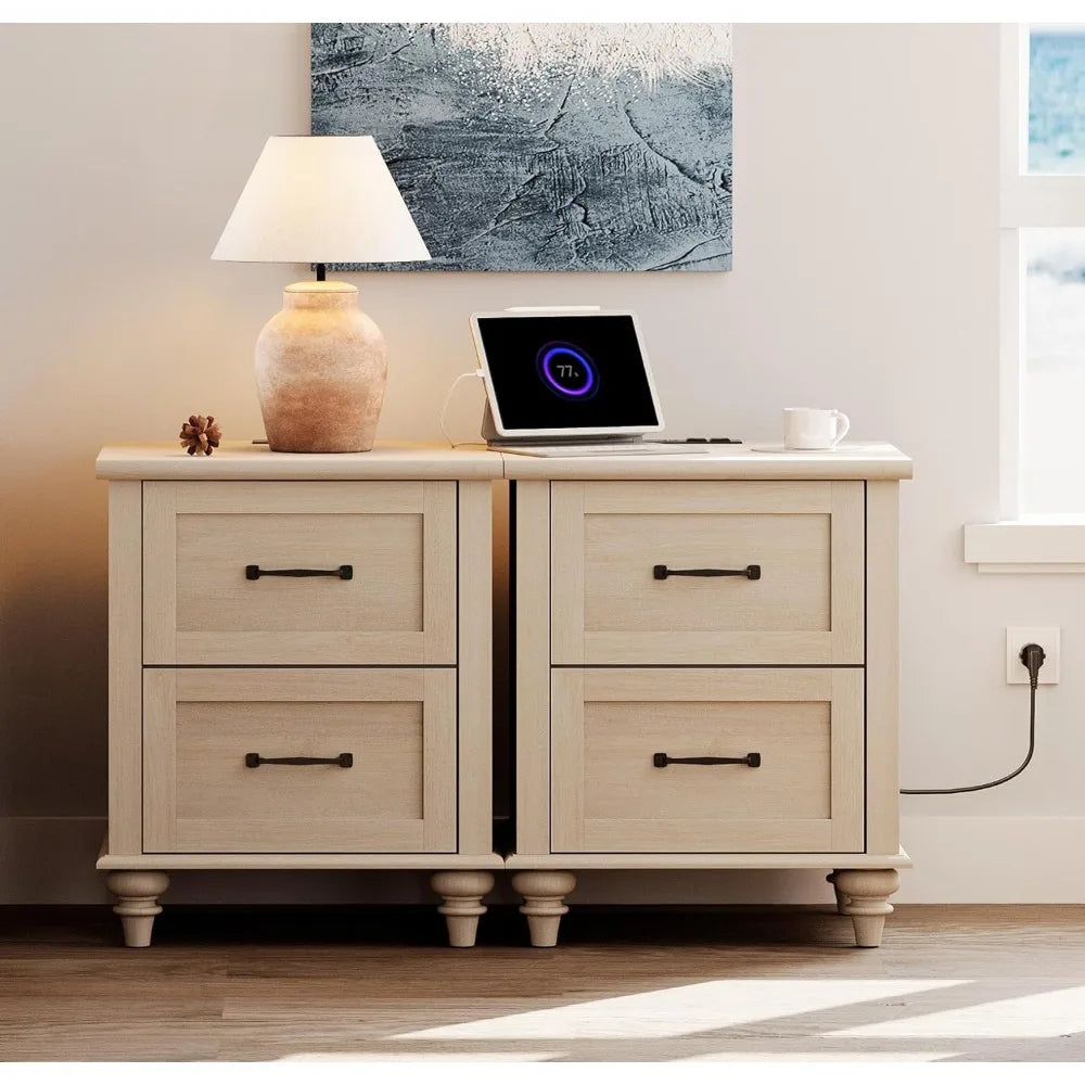 Ticify Set of 2 Nightstands With Charging Station Drawers