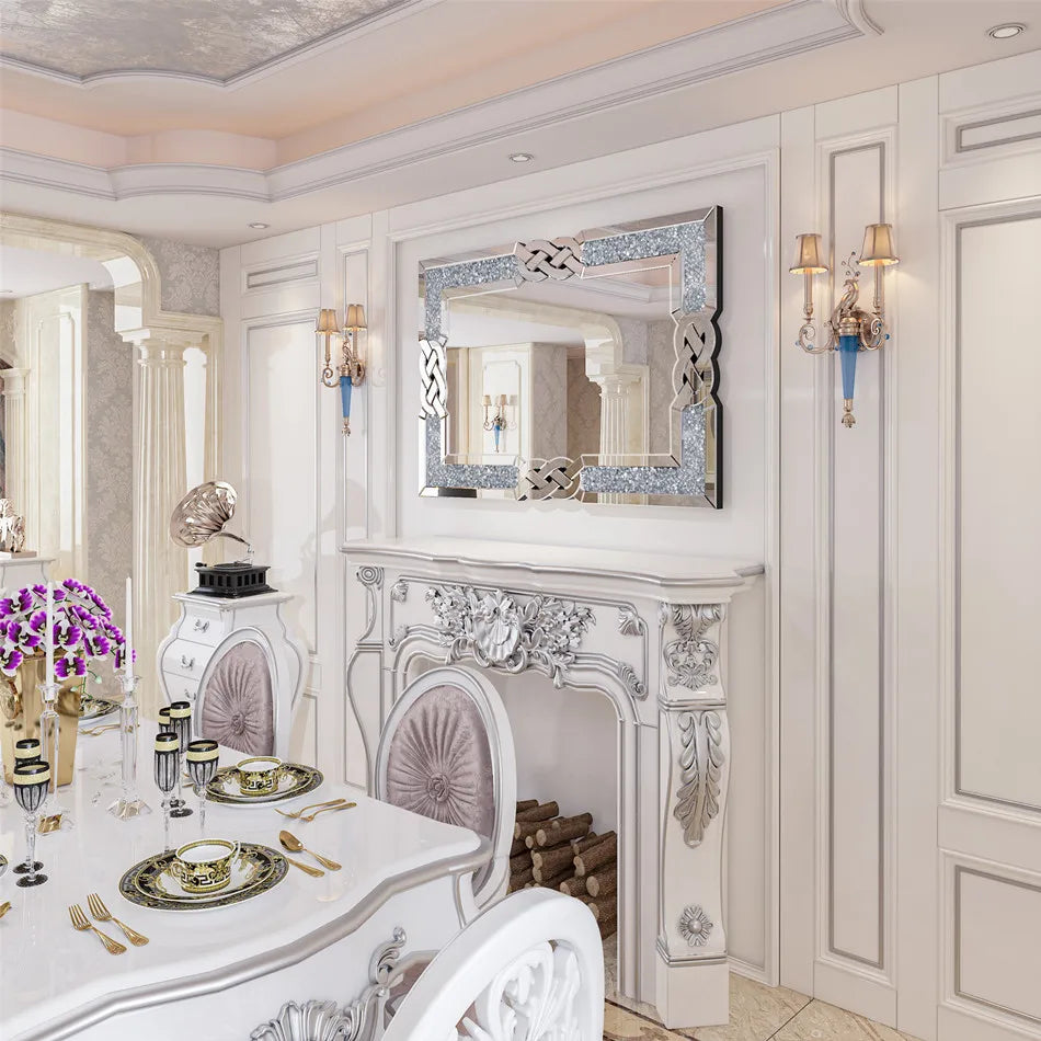 LUVODI Diamond Crushed Wall Mirror Framed Vanity Bathroom
