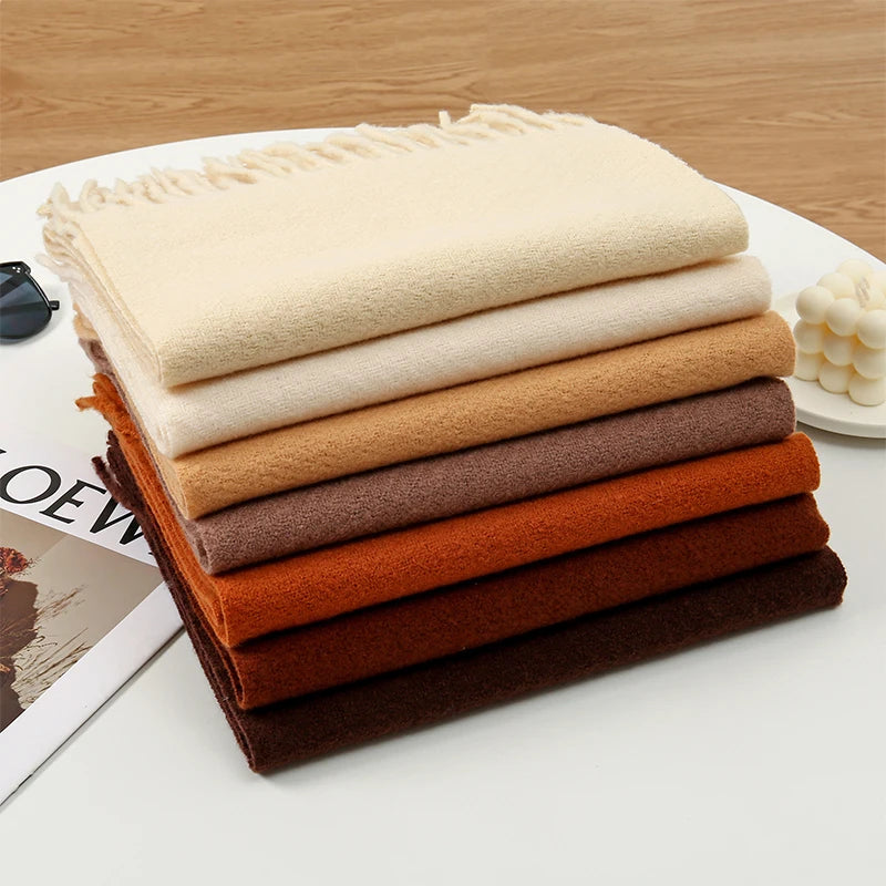 Runmeifacn Warm Cashmere Scarf For Women Solid Knit Wrap