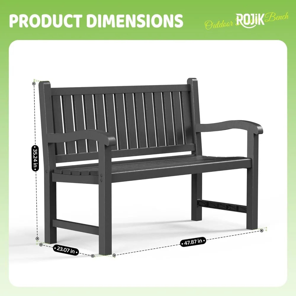 ROJIK Outdoor Bench Two Person Patio Chair Waterproof Resin Slatted