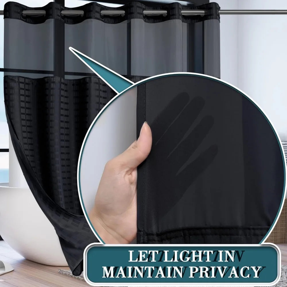 Checkblack Extra Wide Shower Curtain With Snap In Liner