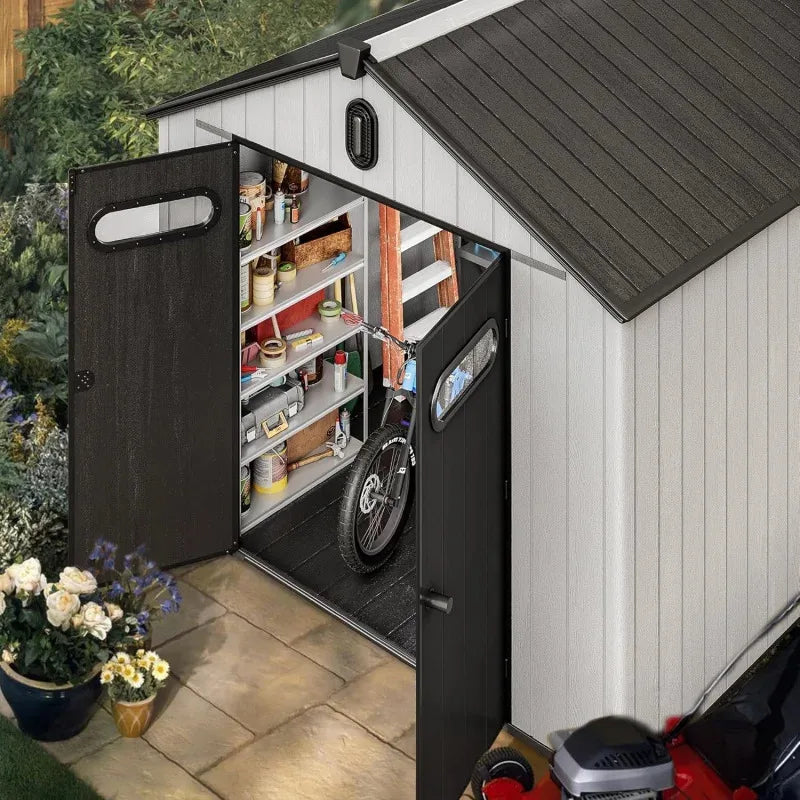 Outdoor Resin Storage Shed With Windows, Vents, Lockable Entrance