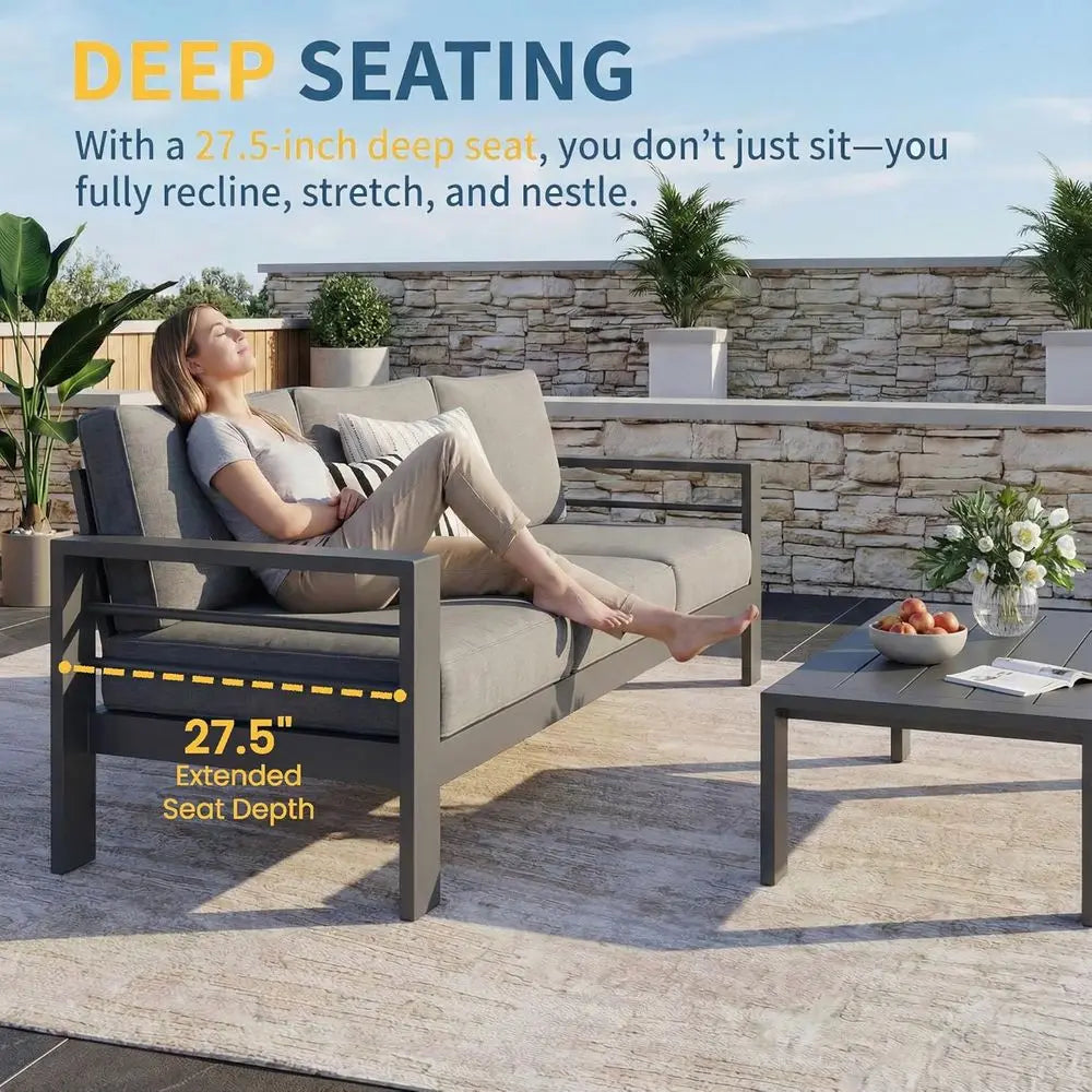 Metal Patio Furniture Set With All Weather Cushions