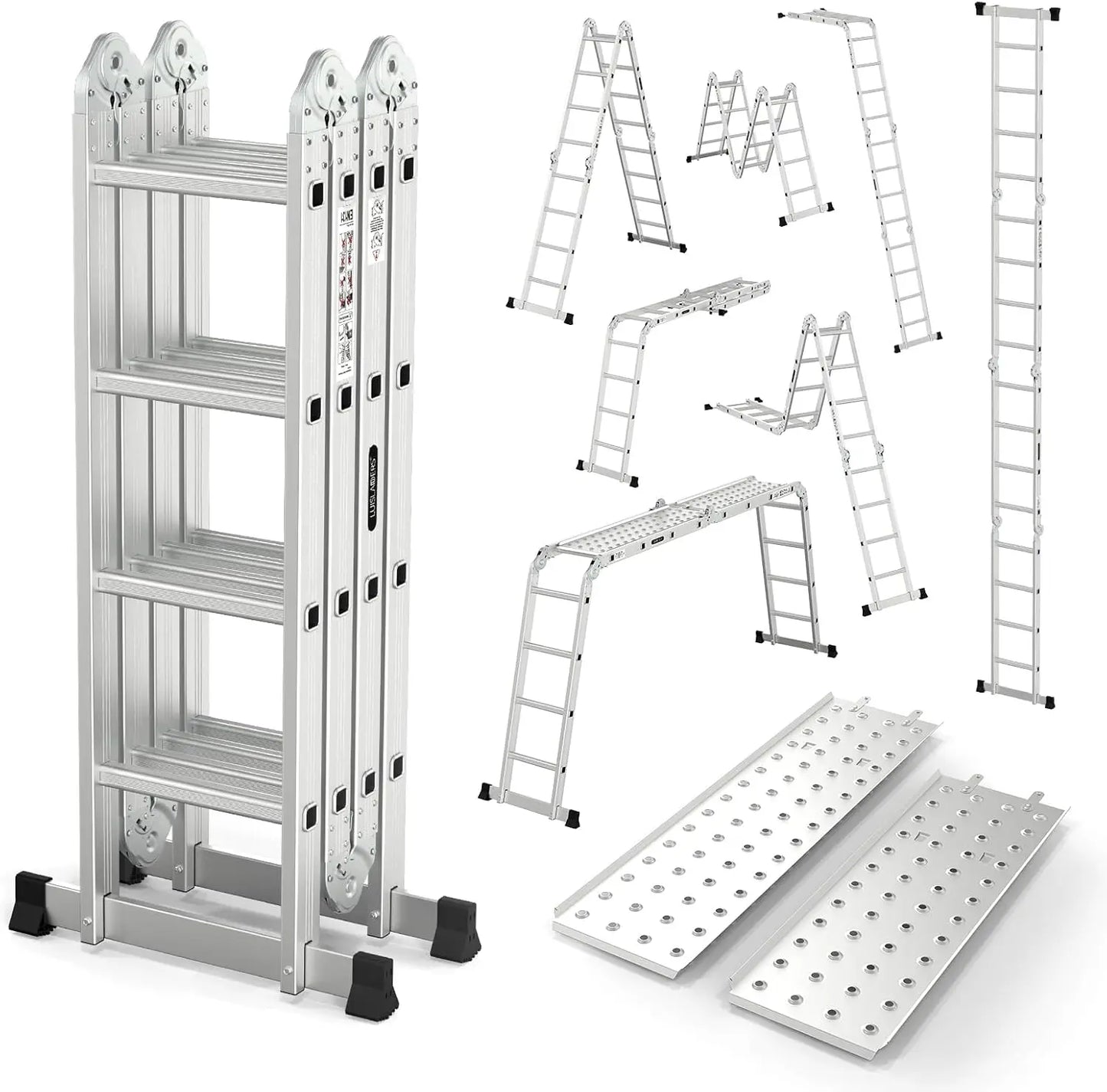 Hignconcerned Folding Ladder Extension 7 in 1 Aluminium