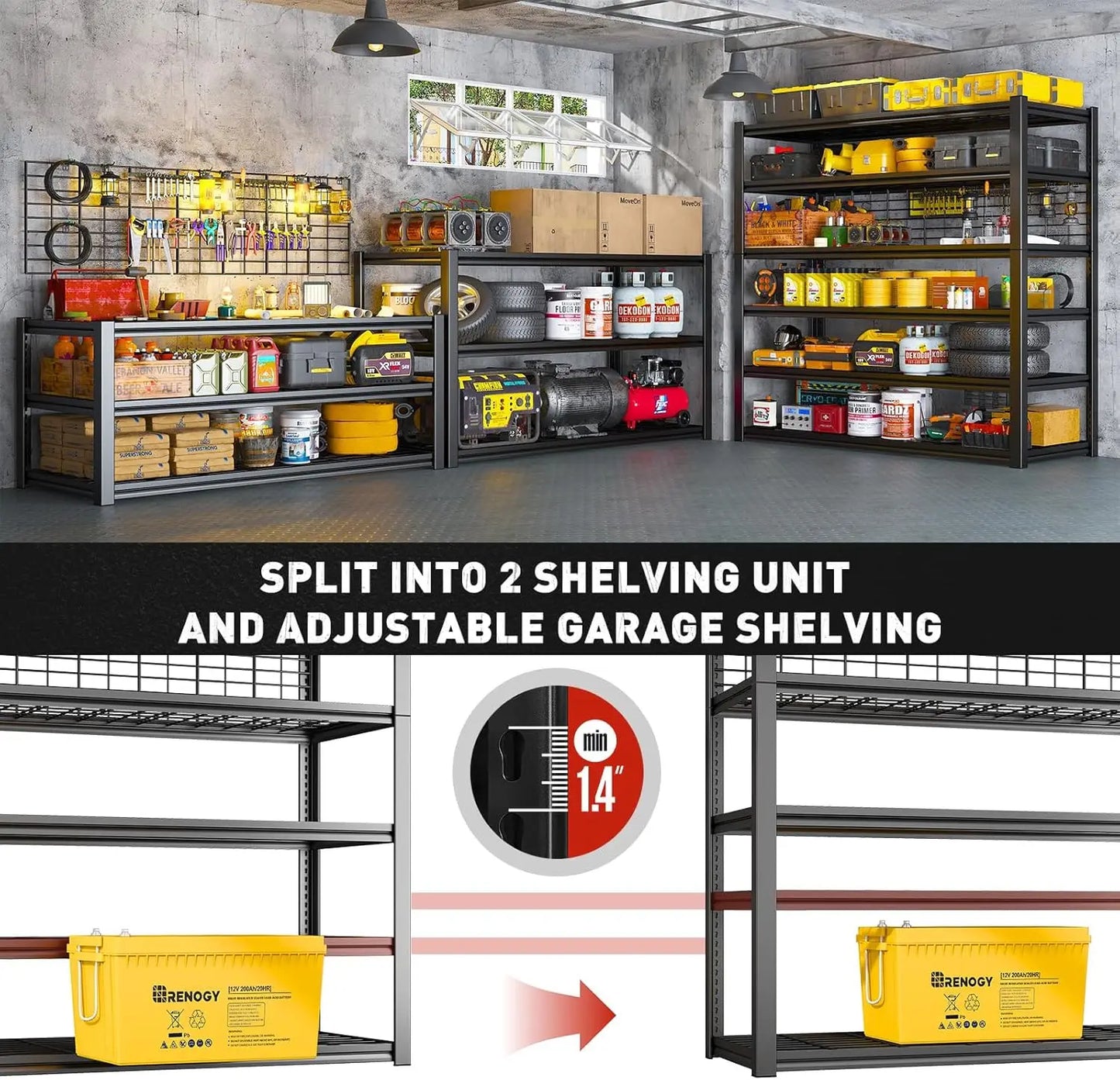 XMSJ Heavy Duty Garage Shelving Unit Six Tier Storage