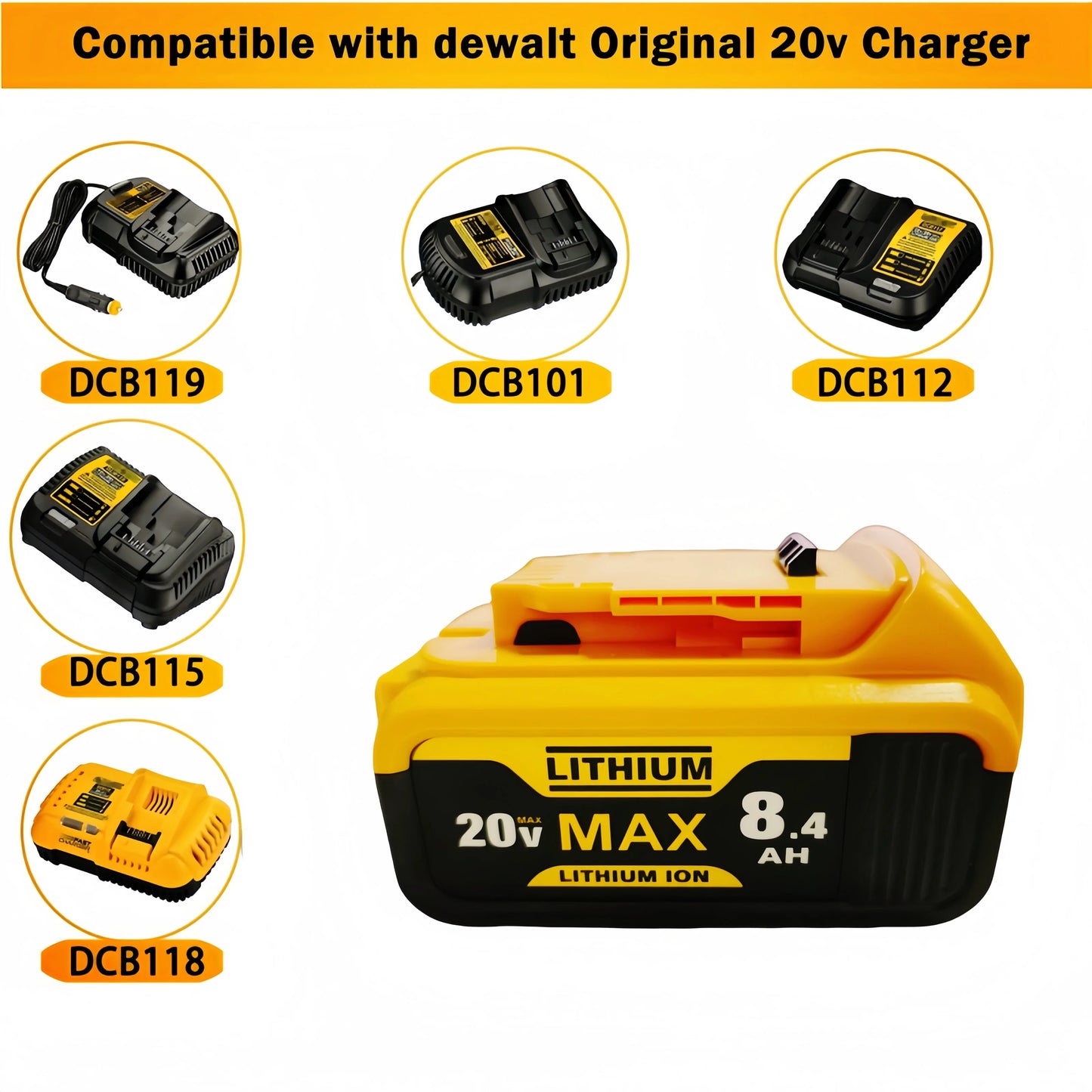 Hign-concerned 8.4Ah Replacement Battery for DeWalt 20V DCB Series