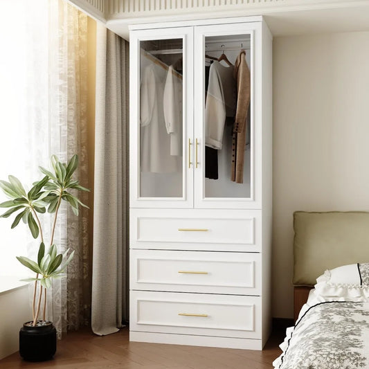 FUFU GAGA Wardrobe Closet With Glass Doors Modern Armoire