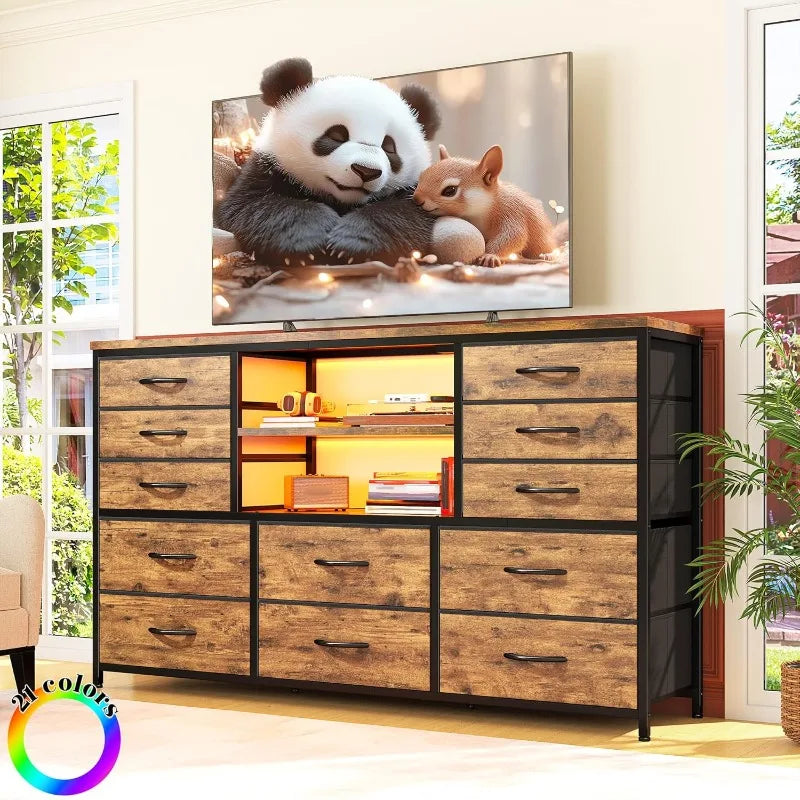 Hign-concerned Dresser With LED Lights And Outlets TV Stand