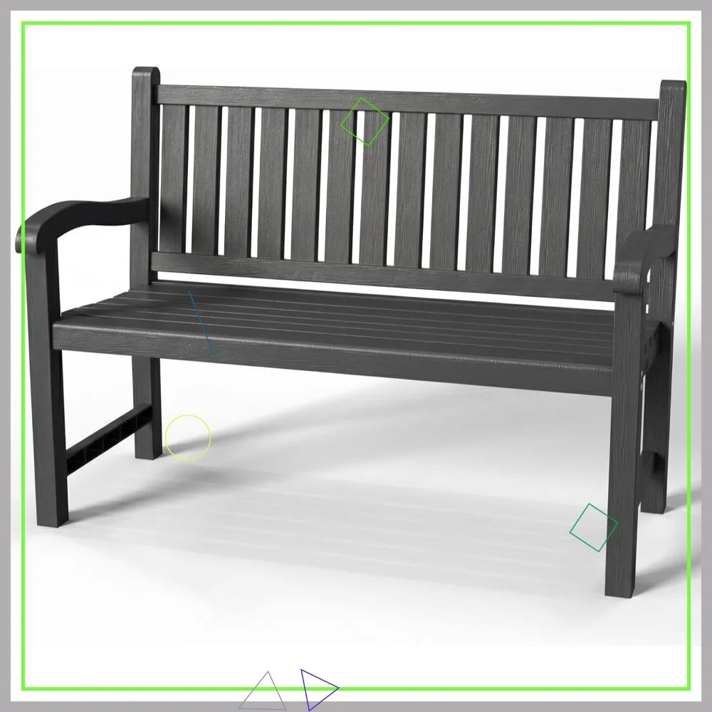 ROJIK Outdoor Bench Two Person Patio Chair Waterproof Resin Slatted