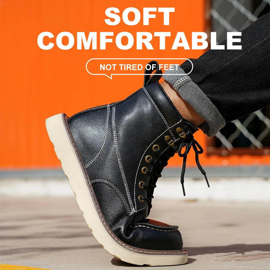 Two Layer Cowhide Men High Top Work Safety Shoes Pro