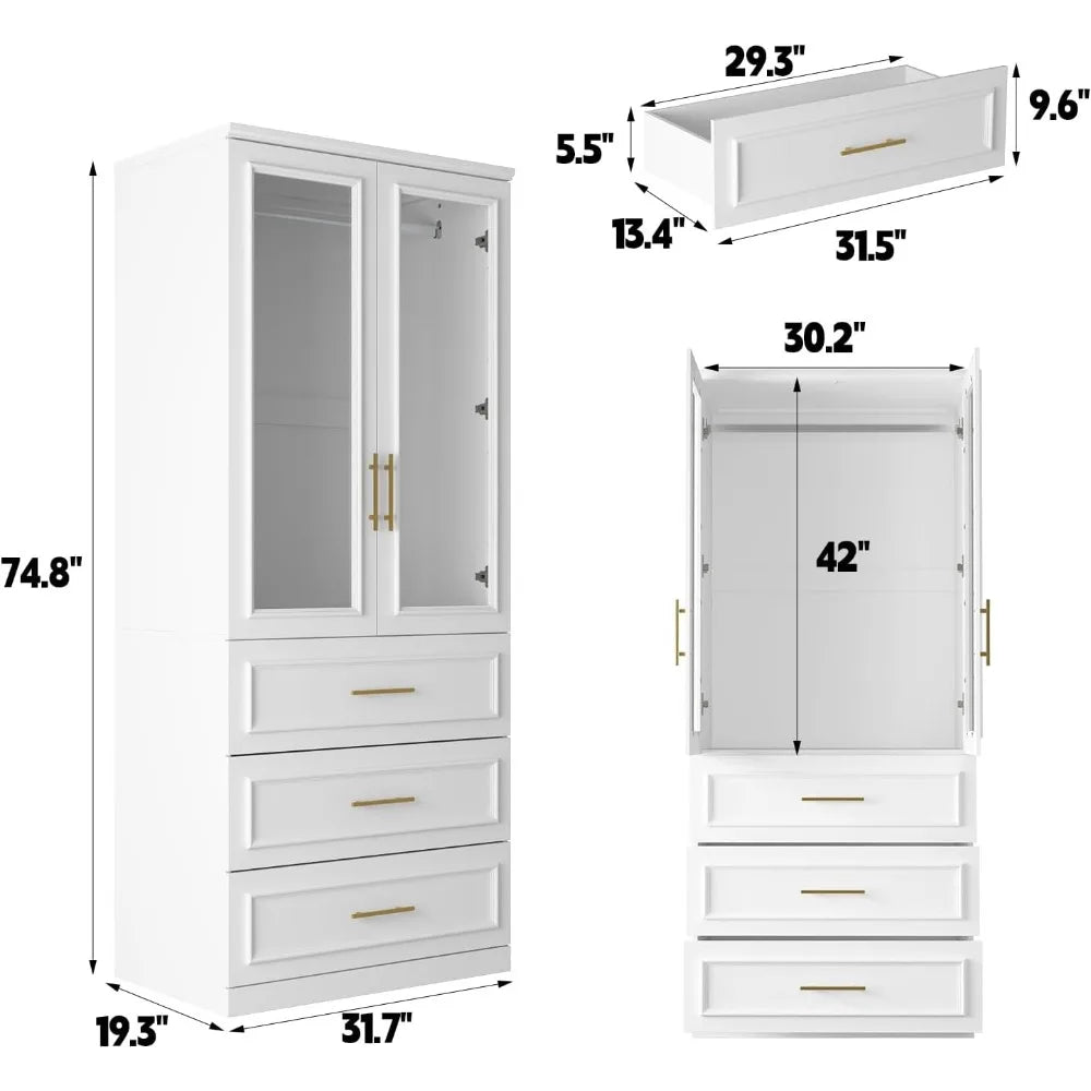 FUFU GAGA Wardrobe Closet With Glass Doors Modern Armoire