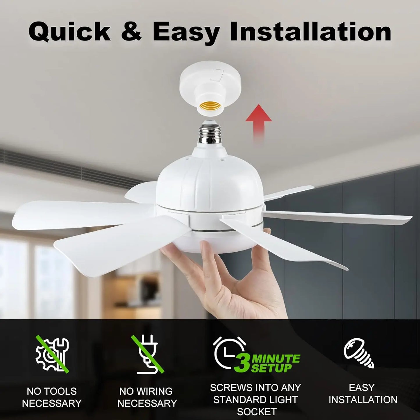 Mexllex LED Ceiling Fan Light With Remote E26 Socket