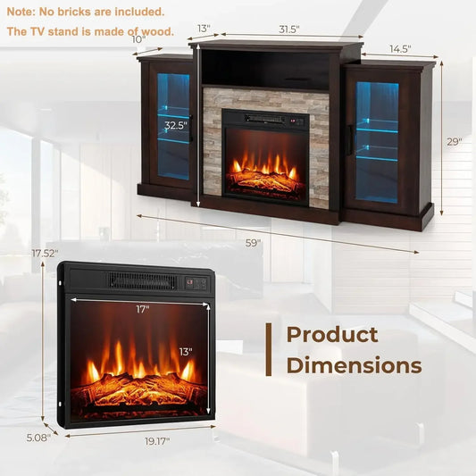 XMSJ Electric Fireplace TV Stand With App Remote Lighting