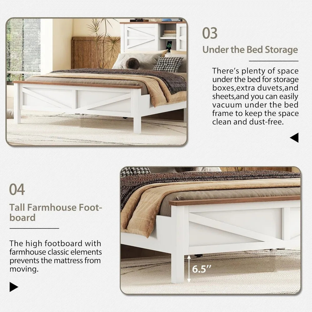 RBXC Farmhouse 3 Piece Bedroom Platform Bed With Storage