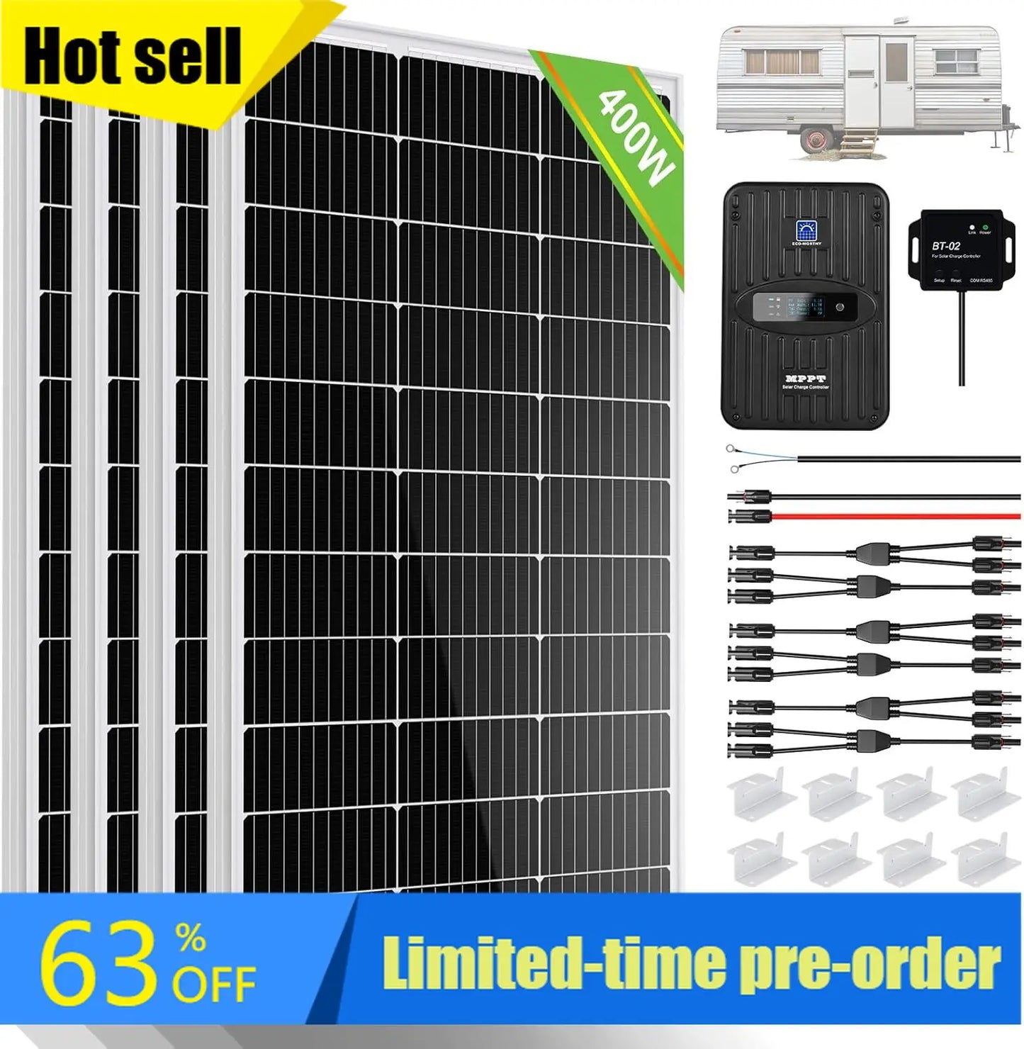400W 12V Solar Panel Kit With MPPT Controller And Bluetooth